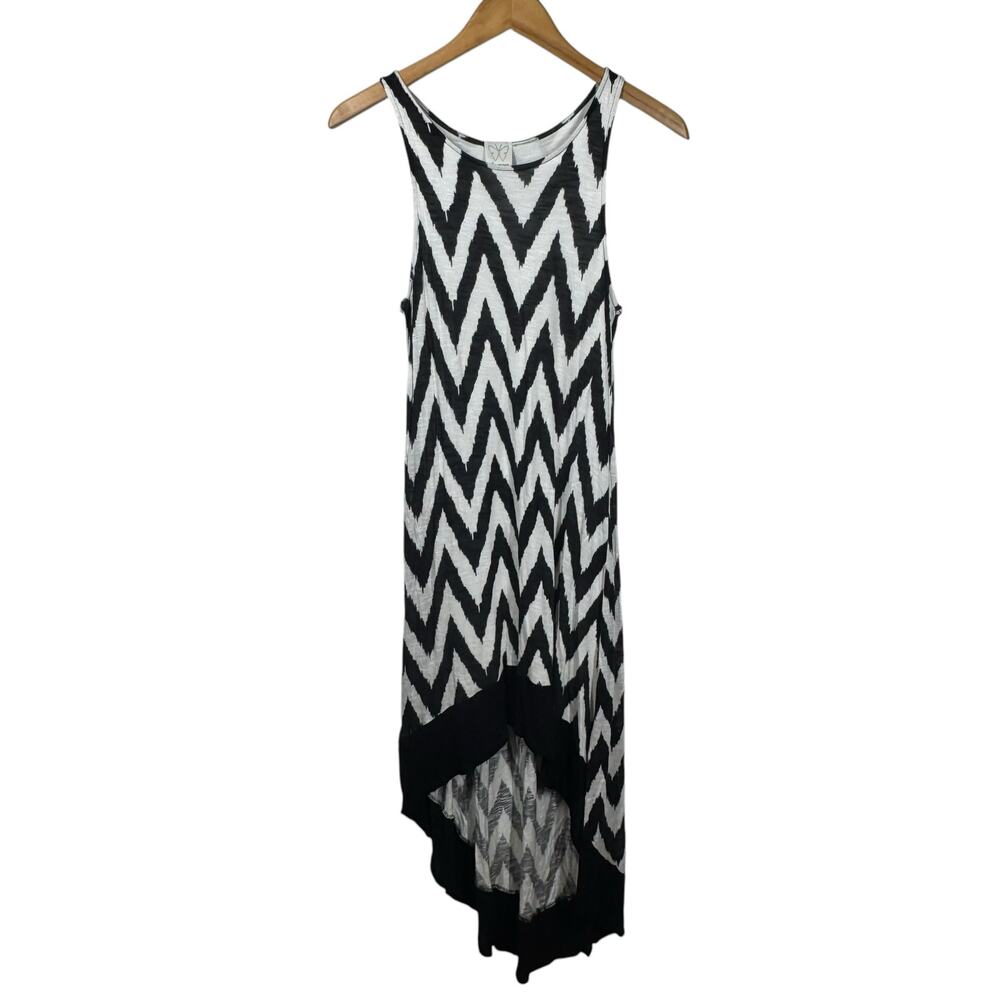 Ella‎ Moss Dress Women S Black White Chevron Asymmetrical Tank Dress Y2K Spring